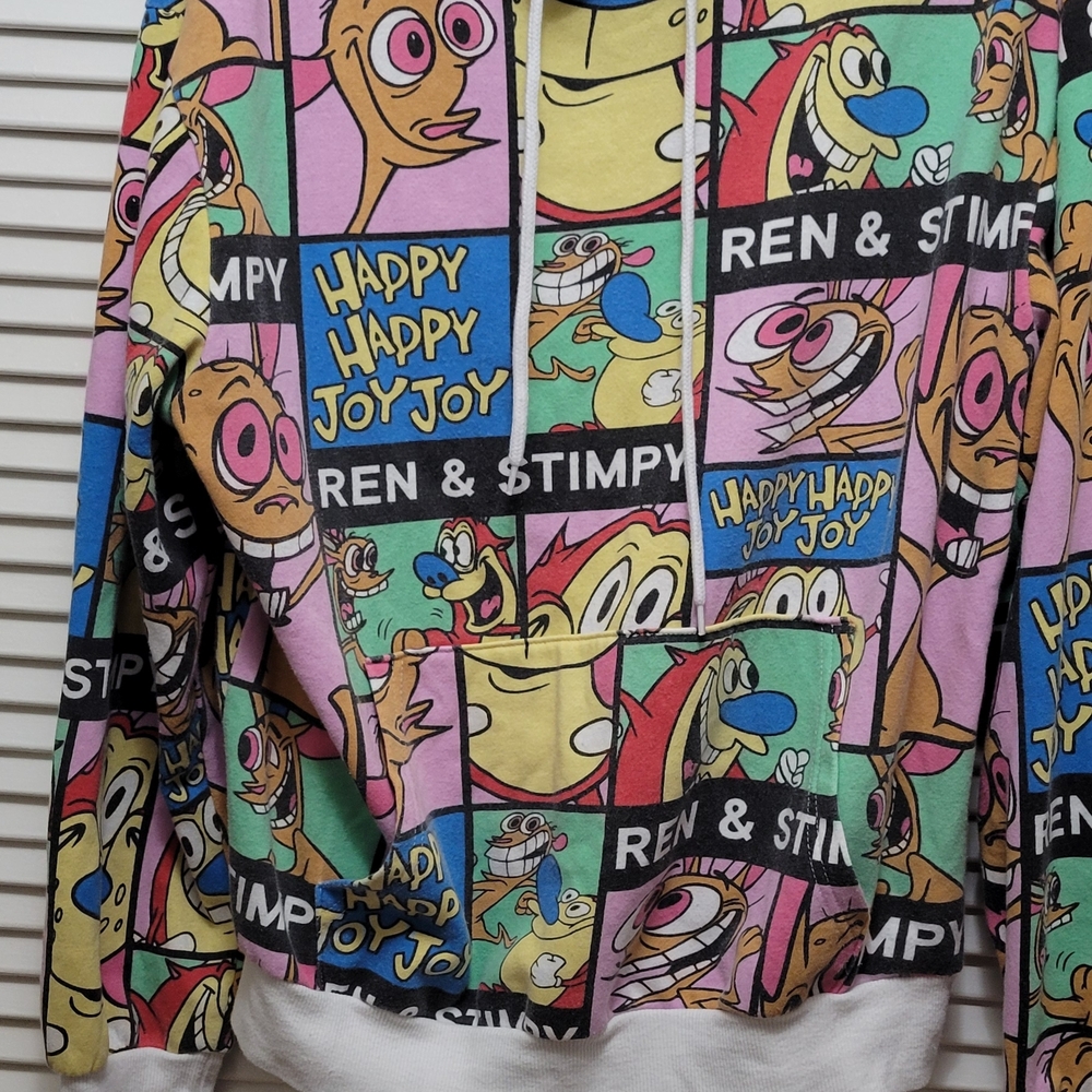 Ren And Stimpy Nickelodeon White Crewneck Hoodie Fleece - Picture 4 of 11